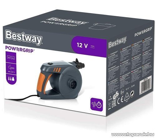 Bestway 62164 Powergrip DC autós (szivargyújtós) elektromos pumpa, matracpumpa medencékhez, strandcikkekhez, 12V, 75W