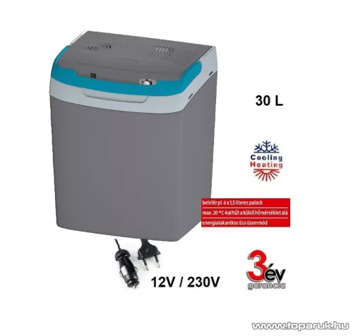 Adventuridge KB2019 30L ECO Hálózati / autós elektromos hűtőtáska fűtés funkcióval, kék-szürke