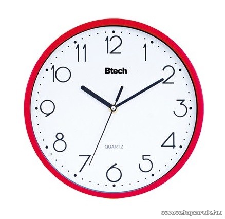 Btech BH-170 Falióra, 25 cm, piros keretes, fehér számlapos