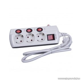   Steck SEK 315K Túlfeszültség védett külön kapcsolható hálózati elosztó, 3 aljzat, 1,5 m, fehér (11000001)