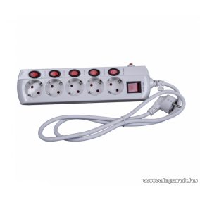   Steck SEK 515K Túlfeszültség védett külön kapcsolható hálózati elosztó, 5 aljzat, 1,5 m, fehér (11000003)