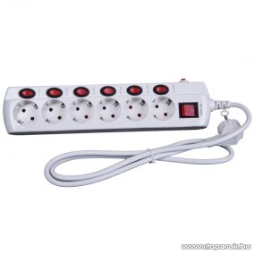   Steck SEK 615K Túlfeszültség védett külön kapcsolható hálózati elosztó, 6 aljzat, 1,5 m, fehér (1000004)