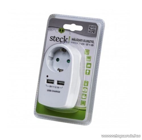 Steck ST 1-2U Hálózati elosztó, 1 földelt, 2 db USB csatlakozóval (12030018)