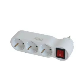   Steck ST 3K Földelt 3-as elosztó, kétpólusú kapcsolóval, fehér, max. 3500 W