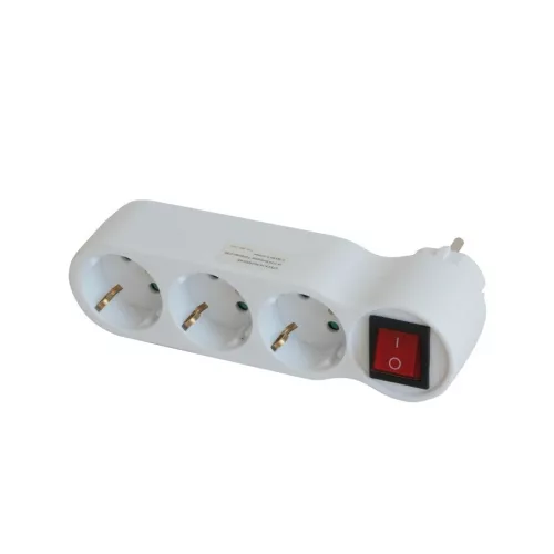 Steck ST 3K Földelt 3-as elosztó, kétpólusú kapcsolóval, fehér, max. 3500 W