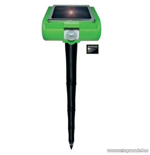 Kültéri napelemes ultrahangos kártevőriasztó, kutyariasztó, macskariasztó és vadriasztó mozgásérzékelővel (hatótávolság 25 m2)