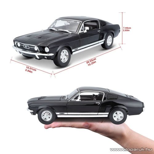Bburago Ford Mustang GTA Fastback Premium Edition részletgazdag fém modell játék autó, fekete, 1:18 méretarányú