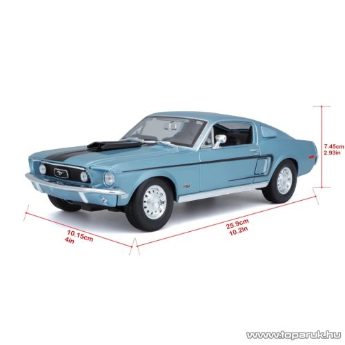 Bburago 1968 Ford Mustang GT Cobra Jet Premium Edition részletgazdag fém modell játék autó, kék metál, 1:18 méretarányú