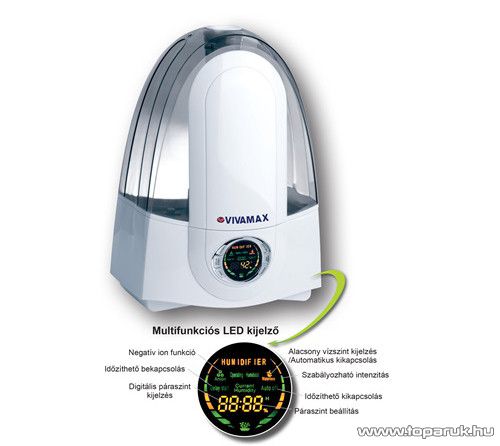 Vivamax GYVH23 Ultrahangos párásító készülék, negatív ion és 7 kényelmi funkcióval