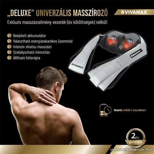 Vivamax GYVM43 DeLuxe Shiatsu univerzális masszírozó, akkumulátoros nyakmasszírozó hőterápiával