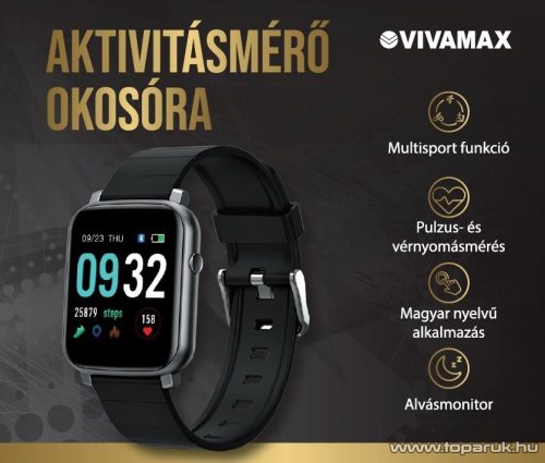 Vivamax GYVOSB Aktivitásmérő okosóra pulzus, vérnyomás mérés, alvás elemzés funkcióval, fekete