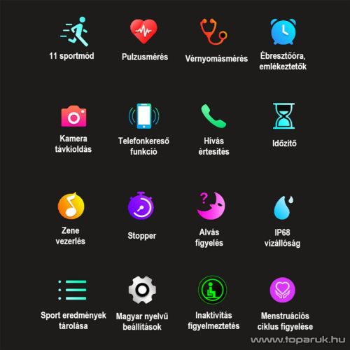 Vivamax GYVOSB Aktivitásmérő okosóra pulzus, vérnyomás mérés, alvás elemzés funkcióval, fekete