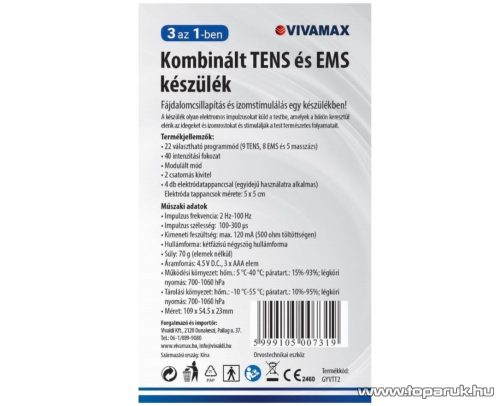 Vivamax GYVTT2 Kombinált TENS és EMS készülék