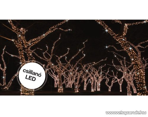 Design Dekor KDK 201 Kültéri toldható 50 LED-es jégszikrázó fényfüzér, 5 méter hosszú, meleg fehér fényű világítással, hideg fehéren csillanó LED-del