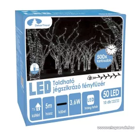   Design Dekor KDK 202 Kültéri toldható 50 LED-es jégszikrázó fényfüzér, 5 méter hosszú, hideg fehér fényű világítással, hideg fehéren csillanó LED-del