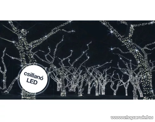 Design Dekor KDK 212 Kültéri toldható 100 LED-es jégszikrázó fényfüzér, 10 méter hosszú, hideg fehér fényű világítással, hideg fehéren csillanó LED-del