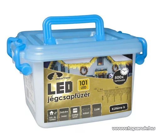 Design Dekor KDL 126 Kültéri LED-es jégcsap füzér, 300 x 40 cm, 101 db meleg fehér LED-del, fekete vezetékkel