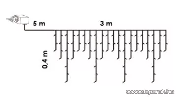 Design Dekor KDL 126 Kültéri LED-es jégcsap füzér, 300 x 40 cm, 101 db meleg fehér LED-del, fekete vezetékkel