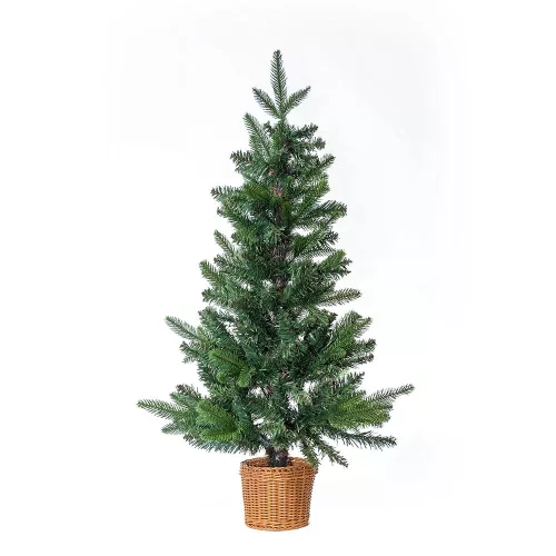 DOUGLAS KFA 650 Mini asztali műfenyő fontott kosár talpban, kevert 2D + 3D tűlevelekkel, 90 cm