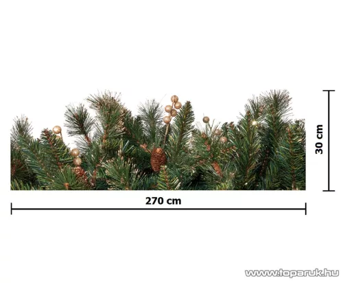 GIRLAND GOLDY Aranyozott fenyő girland tobozzal és apró arany gömbökkel, extradús, 270 cm hosszú (KGR 005)