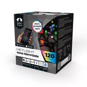   DekorTrend KBT 120 HEYLIGHT Kültéri okos fényfüzér 120 db RGB színes LED-del, fekete kábellel, Bluetooth vezérléssel, 12 m hosszú (IP44)
