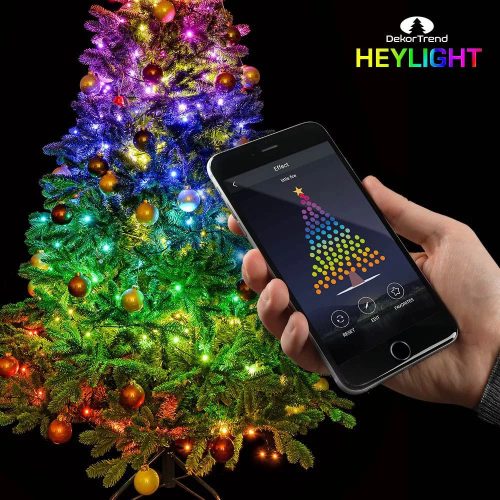 DekorTrend KBT 200 HEYLIGHT Kültéri okos fényfüzér 200 db RGB színes LED-del, fekete kábellel, Bluetooth vezérléssel, 20 m hosszú (IP44)