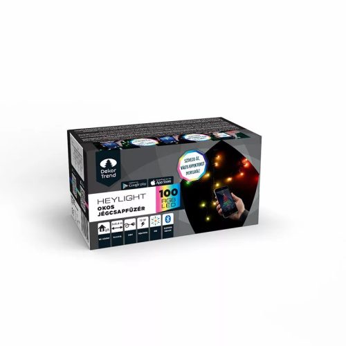 DekorTrend KBT 310 HEYLIGHT Kültéri okos jégcsapfüzér, 100 db RGB színes LED-del, fekete kábellel, Bluetooth vezérléssel, 300 x 40 cm (IP44)