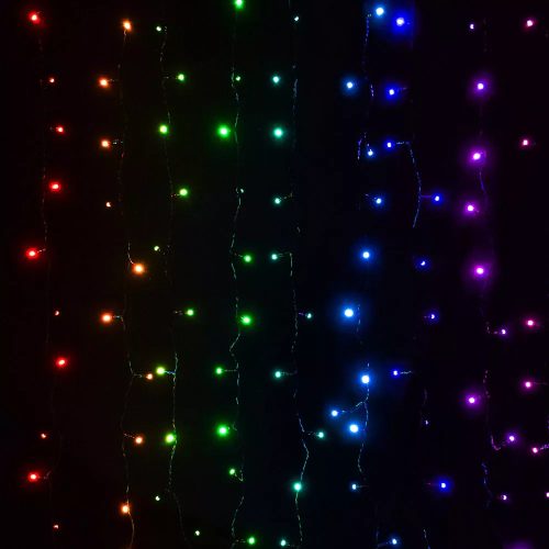DekorTrend KBT 320 HEYLIGHT Kültéri okos fényfüggöny, 200 db RGB színes LED-del, fekete kábellel, Bluetooth vezérléssel, 90 x 200 cm (IP44)