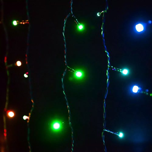 DekorTrend KBT 320 HEYLIGHT Kültéri okos fényfüggöny, 200 db RGB színes LED-del, fekete kábellel, Bluetooth vezérléssel, 90 x 200 cm (IP44)