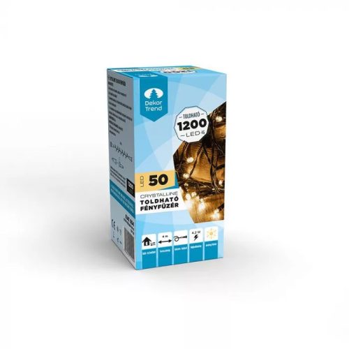 Crystalline KAT 054 WW BK Kültéri toldható LED fényfüzér, 400 cm, 50 db MELEG FEHÉR LED-del, fekete színű kábel