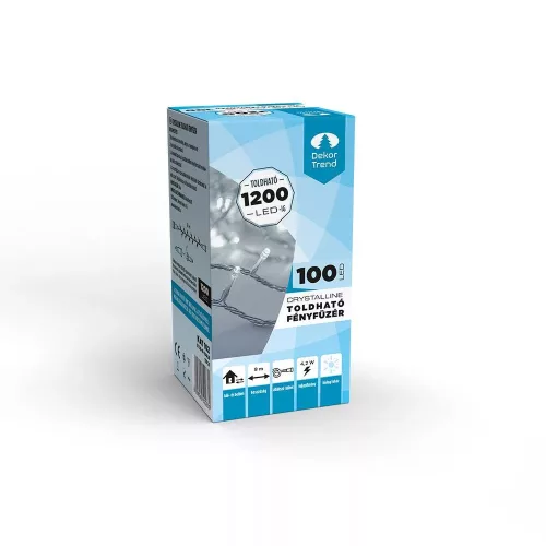 Crystalline KAT 102 WH Kültéri toldható LED fényfüzér, 800 cm, 100 db HIDEG FEHÉR LED-del, átlátszó kábel