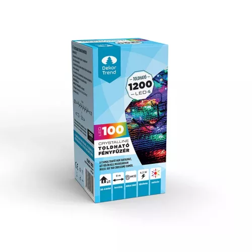 Crystalline KAT 103 MULTI Kültéri toldható LED fényfüzér, 800 cm, 100 db SZÍNES LED-del, átlátszó kábel