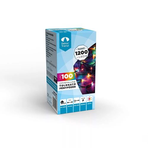 Crystalline KAT 106 MULTI BK Kültéri toldható LED fényfüzér, 800 cm, 100 db SZÍNES LED-del, fekete kábel