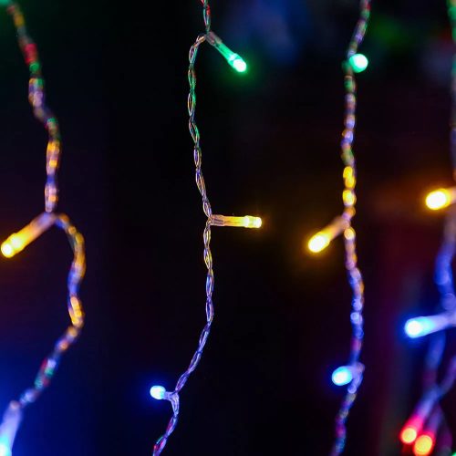 Crystalline KAT 213 MULTI Kültéri toldható LED jégcsapfüzér, 200 x 90 cm, 138 db SZÍNES LED-del, átlátszó kábel