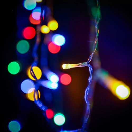 Crystalline KAT 213 MULTI Kültéri toldható LED jégcsapfüzér, 200 x 90 cm, 138 db SZÍNES LED-del, átlátszó kábel