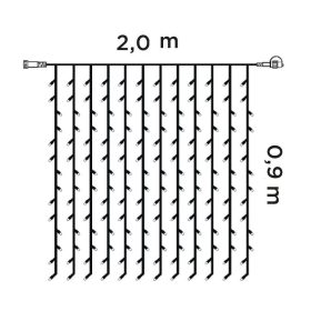   Crystalline KAT 301 WW Kültéri toldható LED fényfüggöny, 200 x 90 cm, 192 db MELEG FEHÉR LED-del, átlátszó kábel
