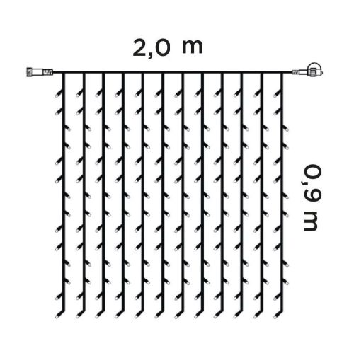 Crystalline KAT 301 WW Kültéri toldható LED fényfüggöny, 200 x 90 cm, 192 db MELEG FEHÉR LED-del, átlátszó kábel