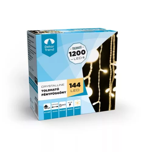 Crystalline KAT 311 WW Kültéri toldható LED fényfüggöny, 120 x 120 cm, 144 db MELEG FEHÉR LED-del, átlátszó kábel