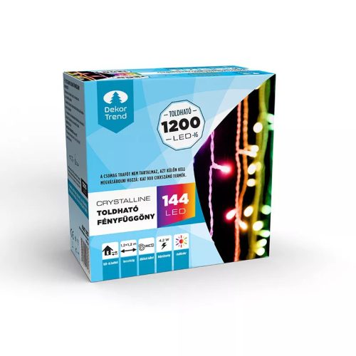 Crystalline KAT 313 MULTI Kültéri toldható LED fényfüggöny, 120 x 120 cm, 144 db SZÍNES LED-del, átlátszó kábel