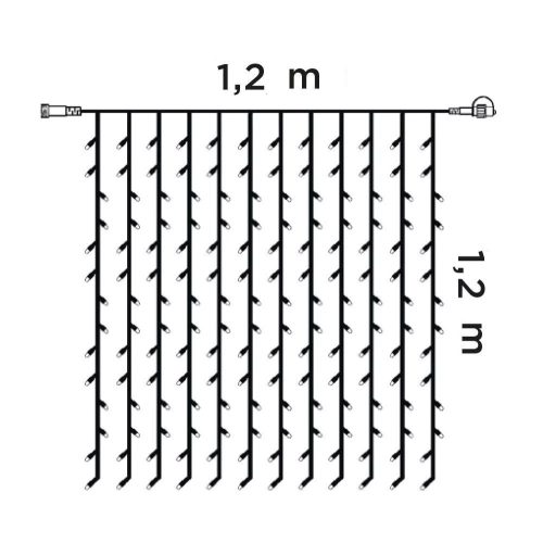 Crystalline KAT 313 MULTI Kültéri toldható LED fényfüggöny, 120 x 120 cm, 144 db SZÍNES LED-del, átlátszó kábel