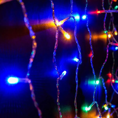 Crystalline KAT 313 MULTI Kültéri toldható LED fényfüggöny, 120 x 120 cm, 144 db SZÍNES LED-del, átlátszó kábel