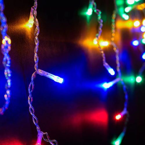 Crystalline KAT 313 MULTI Kültéri toldható LED fényfüggöny, 120 x 120 cm, 144 db SZÍNES LED-del, átlátszó kábel