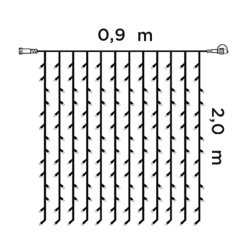 Crystalline KAT 331 WW Kültéri toldható LED fényfüggöny, 90 x 200 cm, 192 db MELEG FEHÉR LED-del, átlátszó kábel