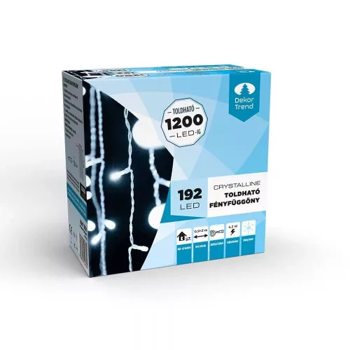 Crystalline KAT 332 WH Kültéri toldható LED fényfüggöny, 90 x 200 cm, 192 db HIDEG FEHÉR LED-del, átlátszó kábel