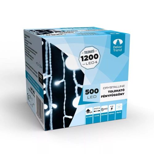 Crystalline KAT 342 WH Kültéri toldható LED fényfüggöny, 200 x 250 cm, 500 db HIDEG FEHÉR LED-del, átlátszó kábel