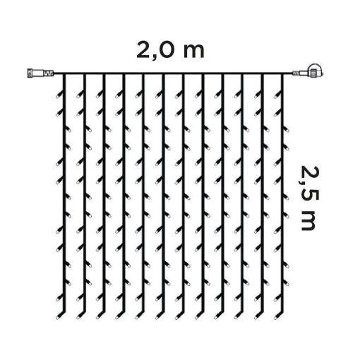 Crystalline KAT 342 WH Kültéri toldható LED fényfüggöny, 200 x 250 cm, 500 db HIDEG FEHÉR LED-del, átlátszó kábel