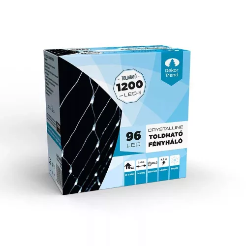 Crystalline KAT 402 WH Kültéri toldható LED fényháló, 200 x 100 cm, 96 db HIDEG FEHÉR LED-del, átlátszó kábel