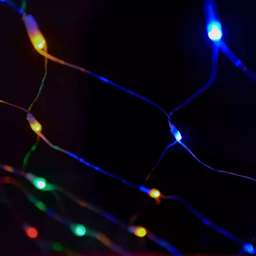 Crystalline KAT 403 MULTI Kültéri toldható LED fényháló, 200 x 100 cm, 96 db SZÍNES LED-del, átlátszó kábel