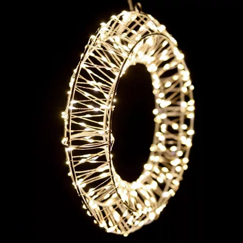 Crystalline KAT 504 WW Kültéri toldható fémvázas kör ablakdísz, 30 cm átmérő, 300 db micro MELEG FEHÉR LED-del, átlátszó kábel
