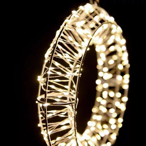 Crystalline KAT 504 WW Kültéri toldható fémvázas kör ablakdísz, 30 cm átmérő, 300 db micro MELEG FEHÉR LED-del, átlátszó kábel